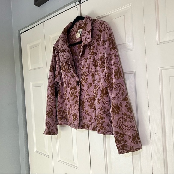 CMC Color Me Cotton Pink Brown Floral Jacquard Short Blazer Jacket Size XL Flaw - Picture 1 of 9